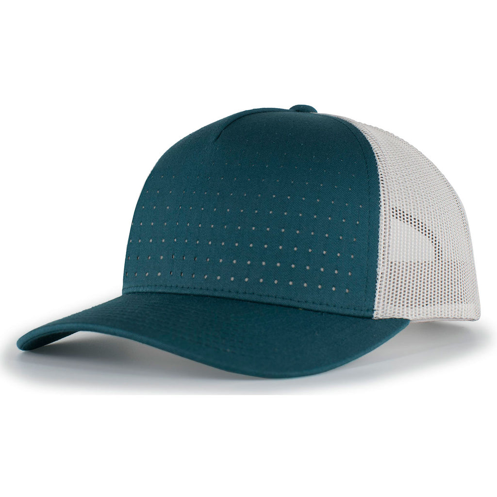 Pacific Headwear Deep Teal/Silver/Deep Teal Perforated 5-Panel Trucker Snap-Back Cap