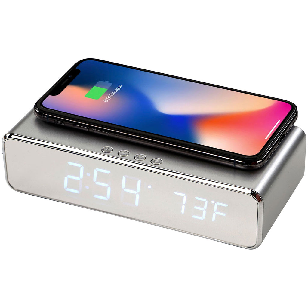 Leed's Silver Keen Wireless Charging Desk Clock