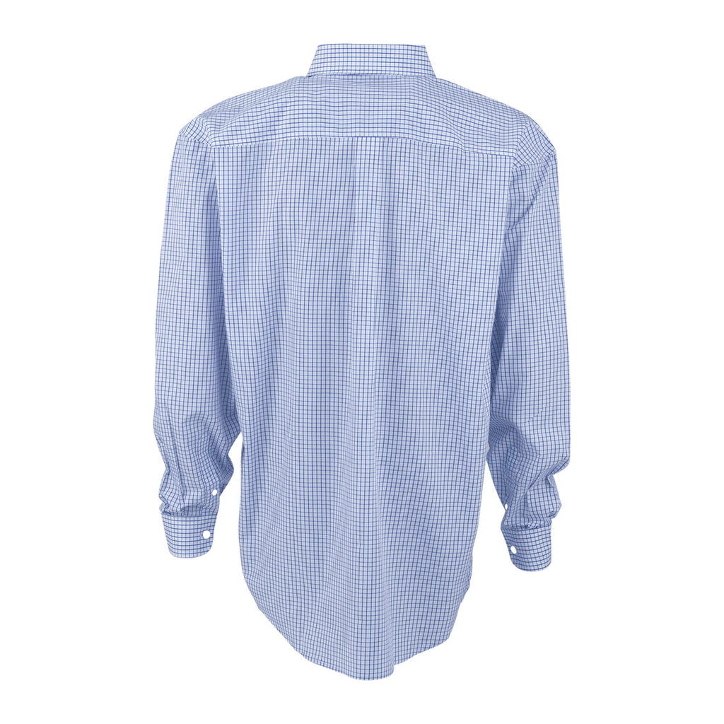 Vantage Men's White/Blue Easy-Care Poplin Box Plaid Shirt