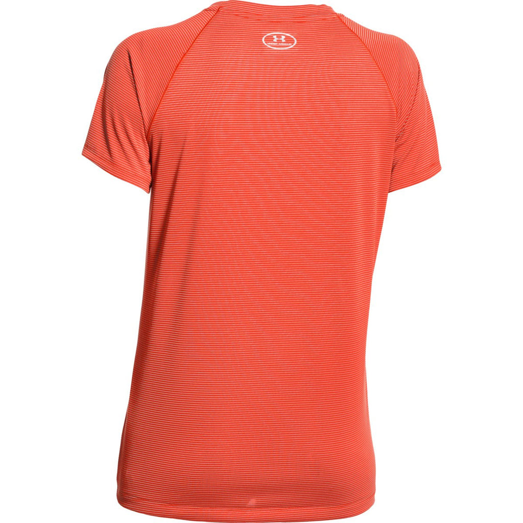 Under Armour Women's Dark Orange UA Stripe Tech Locker Short Sleeve Tee