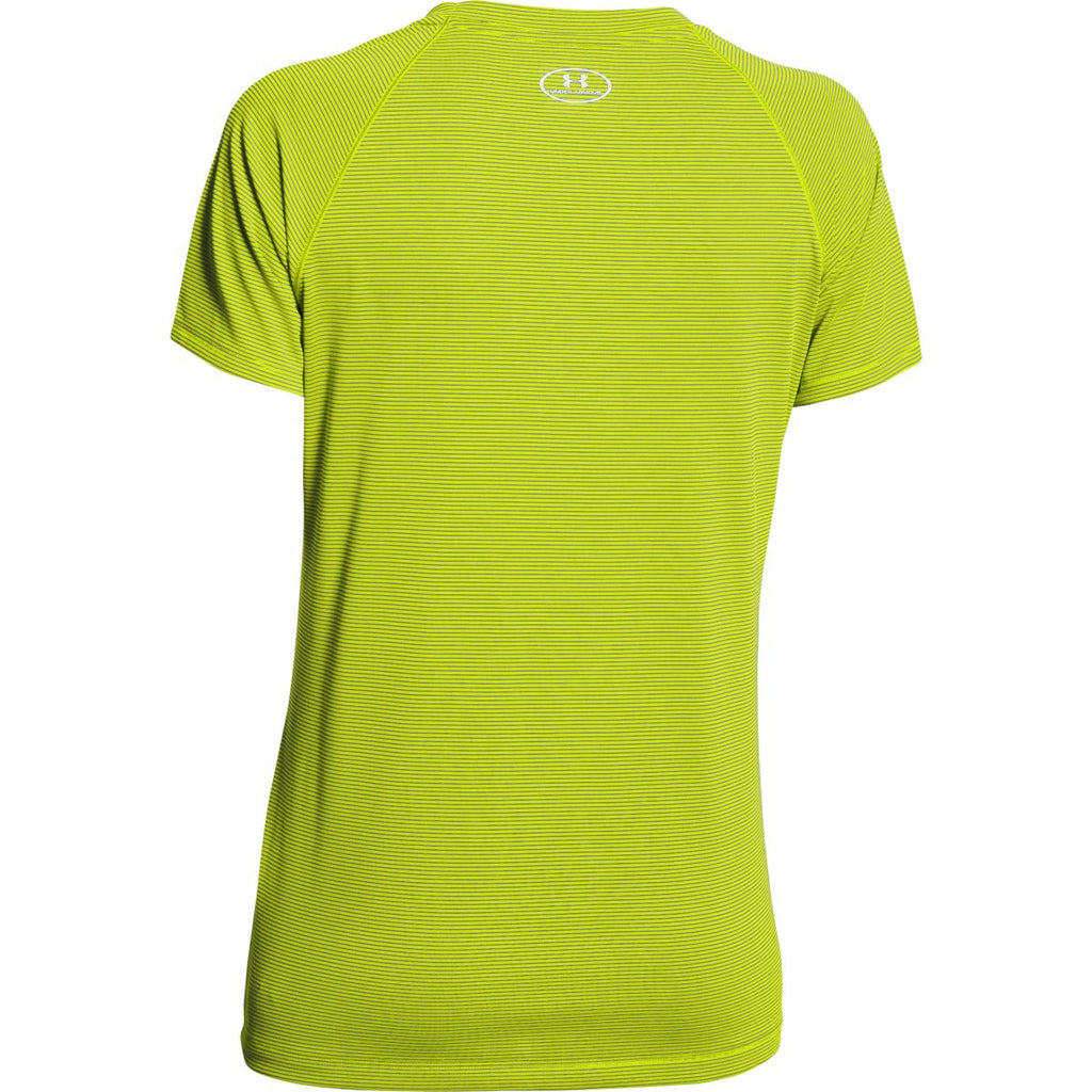 Under Armour Women's High-Vis Yellow UA Stripe Tech Locker Short Sleeve Tee