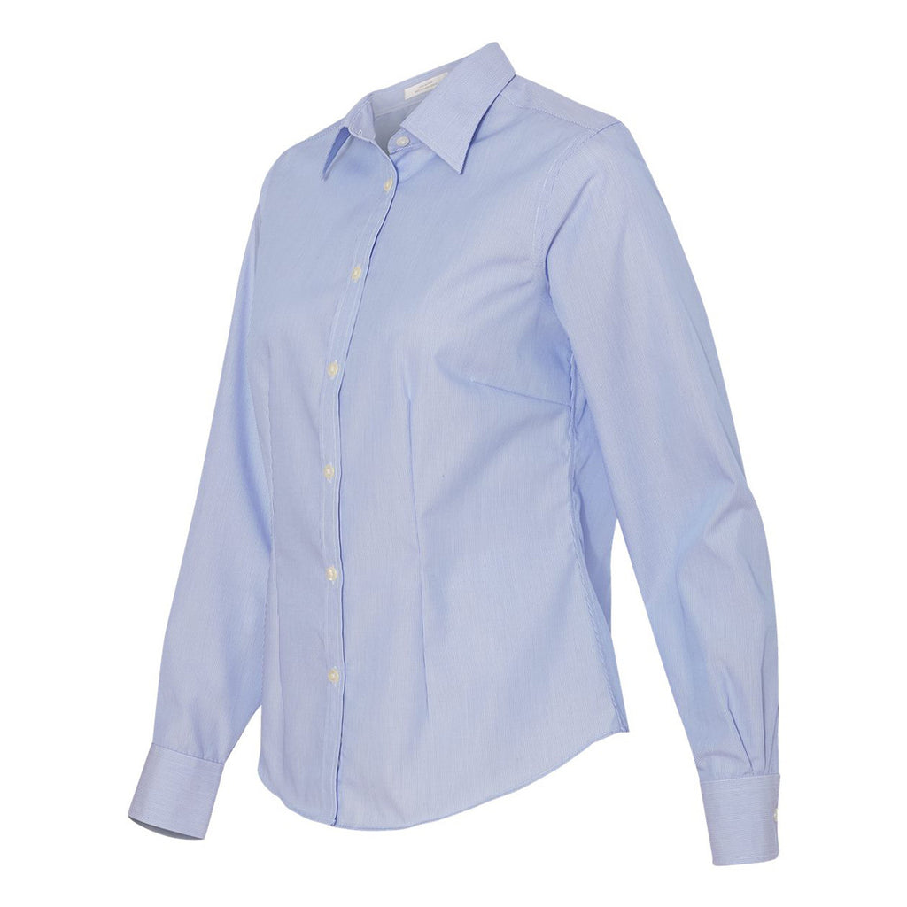 Van Heusen Women's Blue Crystal Non Iron Feather Stripe Long Sleeve Shirt