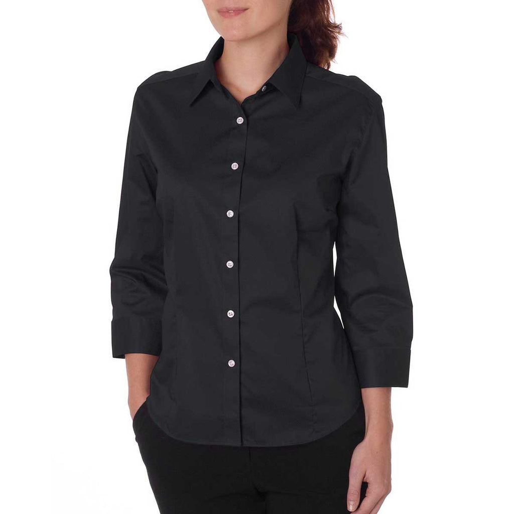 Van Heusen Women's Black 3/4 Sleeve Twil Dress Shirt