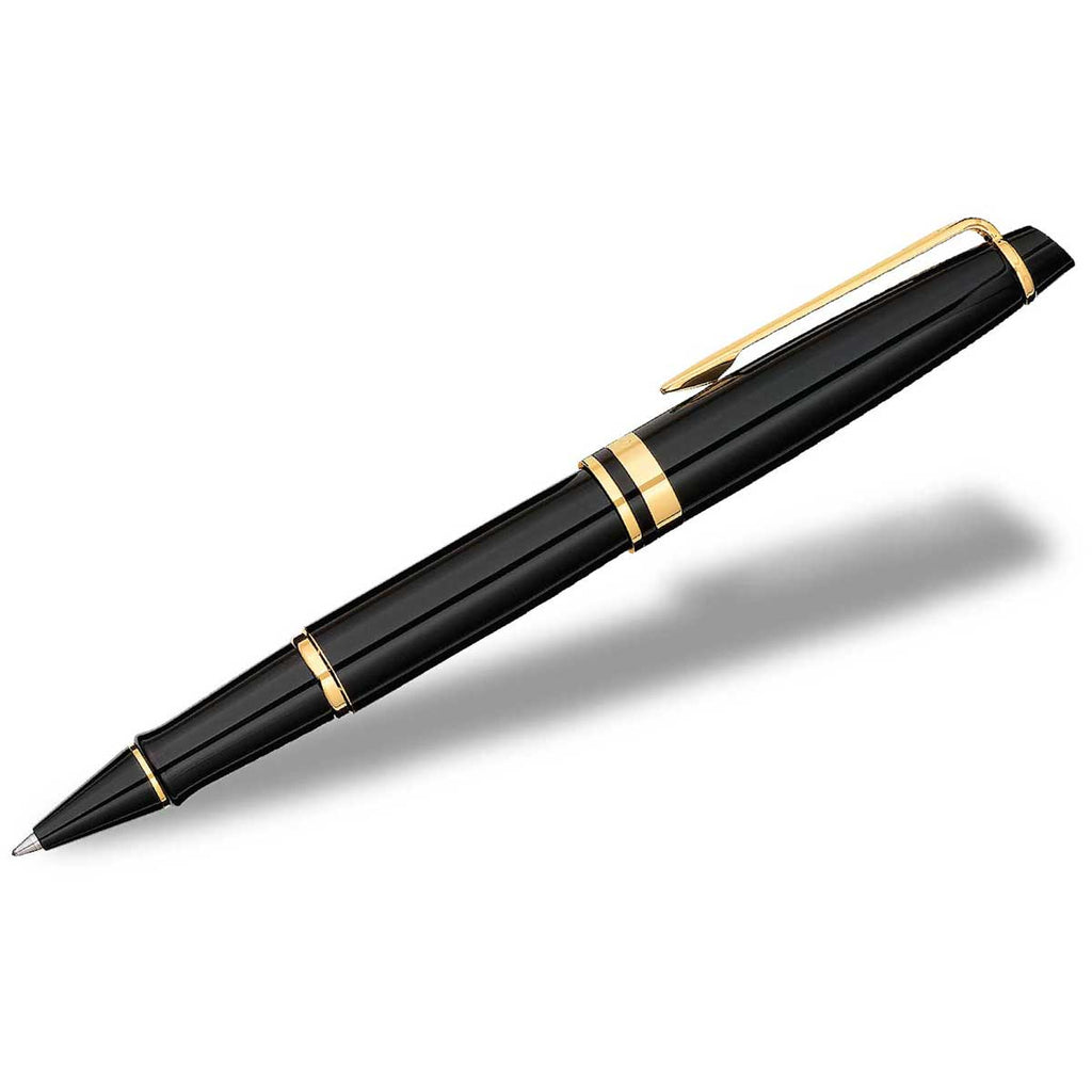 Waterman Black Lacquer Gold Trim Expert Rollerball Pen with Black Ink