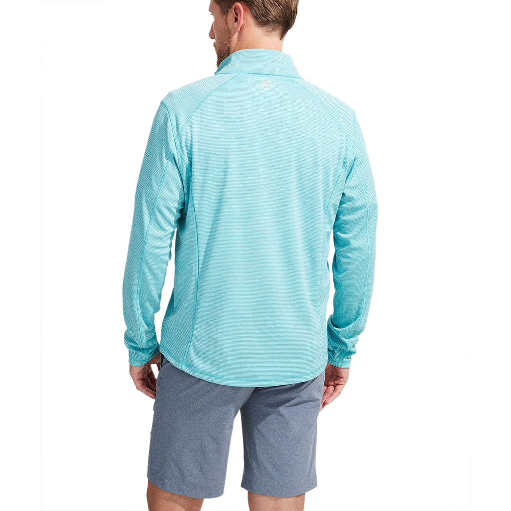 Vineyard Vines Men's Aqua Ocean Striped Sankaty Quarter-Zip Pullover