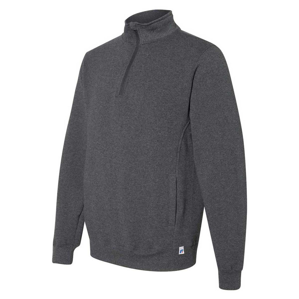 Russell Athletic Men's Black Heather Dri Power Quarter-Zip Cadet Collar Sweatshirt