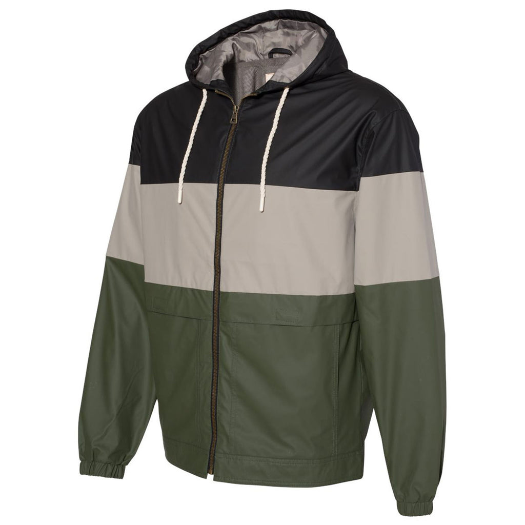 Weatherproof Men's Black/Khaki/Bronze Green Vintage Colorblocked Hooded Rain Jacket