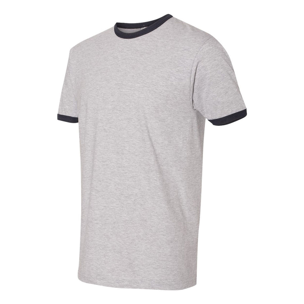 American Apparel Unisex Heather Grey/Navy Fine Jersey Ringer T-Shirt