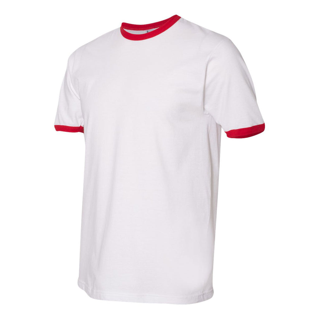 American Apparel Unisex White/Red Fine Jersey Ringer T-Shirt