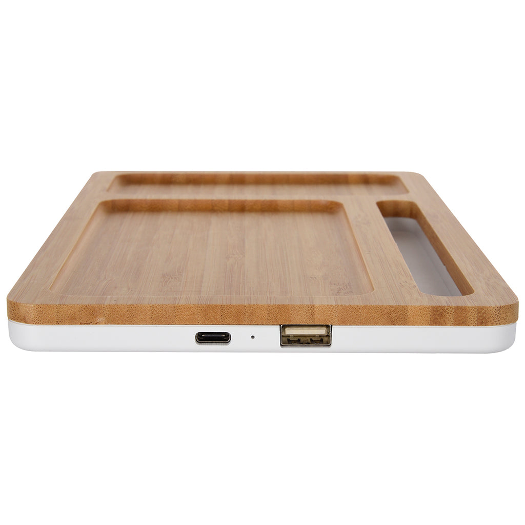 Hit Natural Bamboo Wireless Charging Pad Desktop Organizer