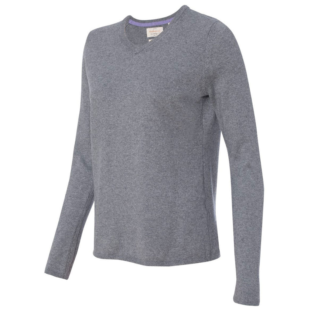 Weatherproof Women's Medium Grey Heather Cotton Cashmere V-Neck Sweater