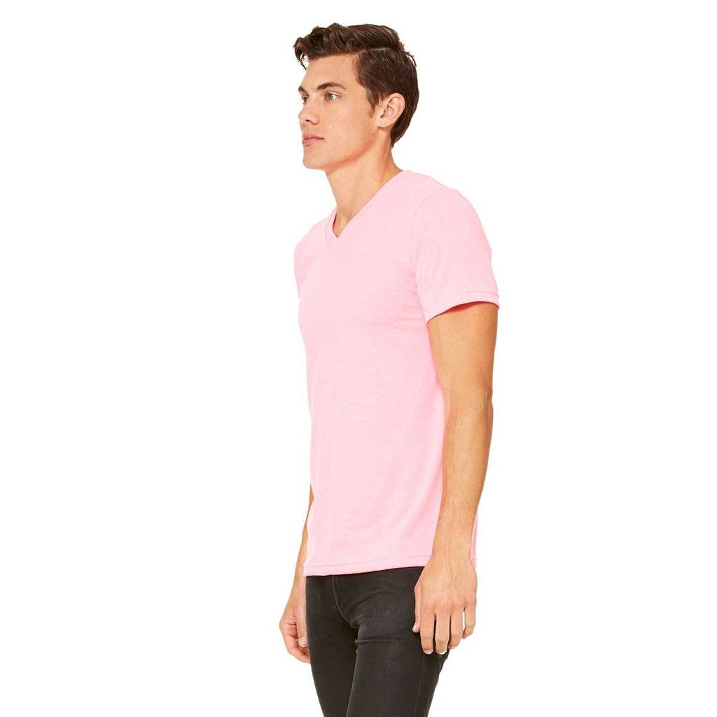 Bella + Canvas Unisex Neon Pink Jersey Short-Sleeve V-Neck T-Shirt