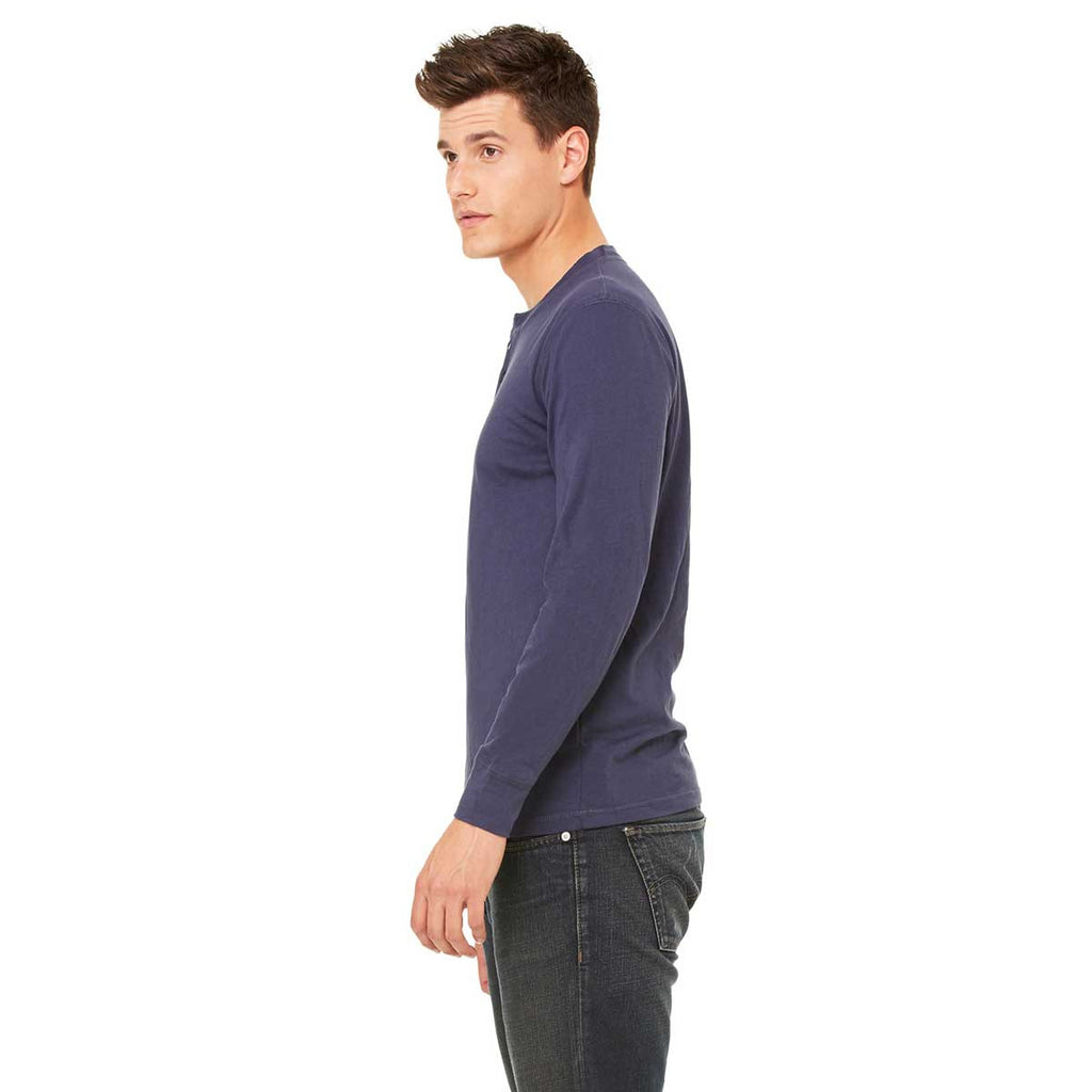 Bella + Canvas Men's Navy Jersey Long-Sleeve Henley