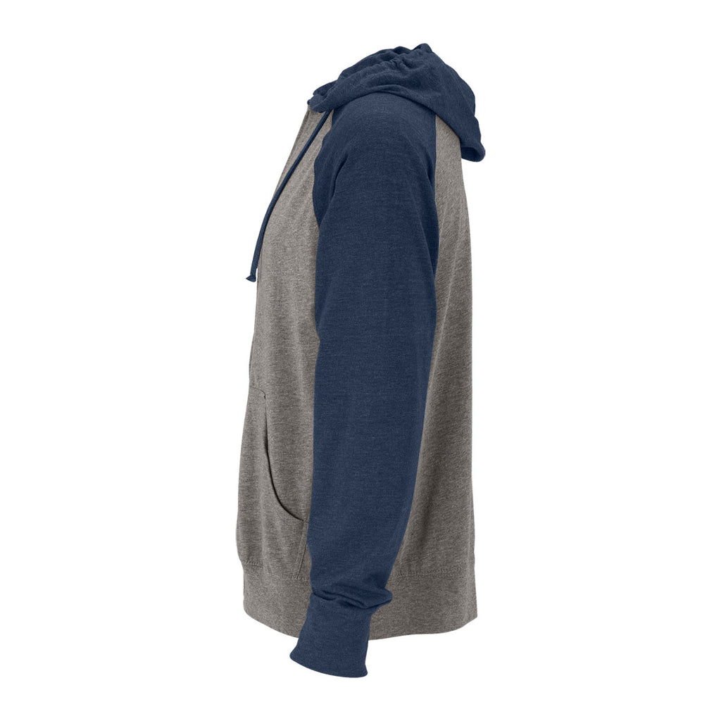 Vantage Men's Grey Heather/Navy Heather Full-Zip Two-Tone Jersey Knit Hoodie