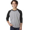 Next Level Youth Black/Dark Grey Heather CVC 3/4-Sleeve Raglan Tee