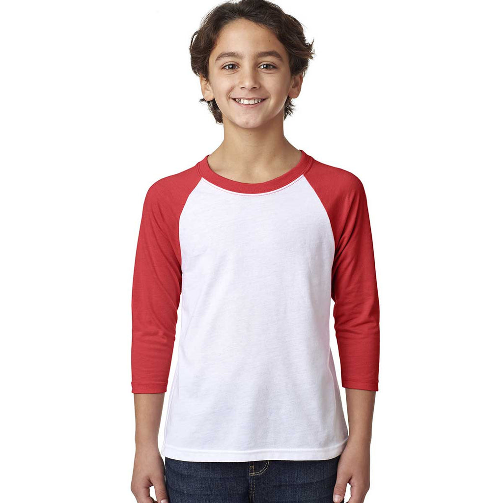 Next Level Youth Red/White CVC 3/4-Sleeve Raglan Tee