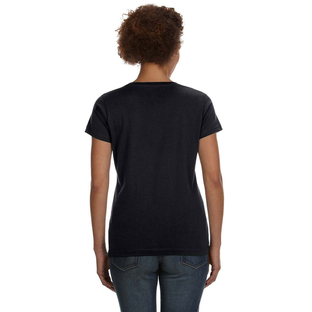 LAT Women's Black V-Neck Fine Jersey T-Shirt