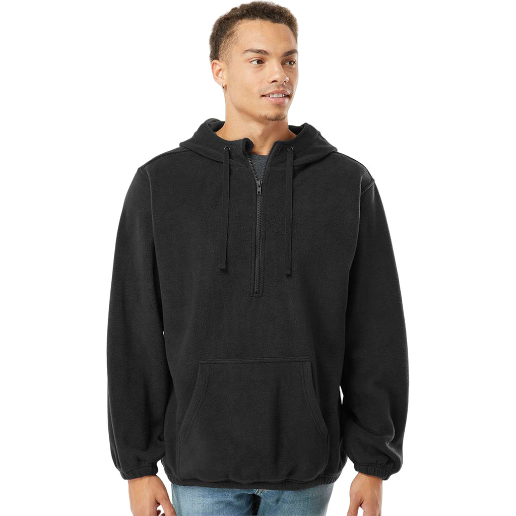 Burnside Men's Black Polar Fleece Quarter-Zip Hooded Pullover