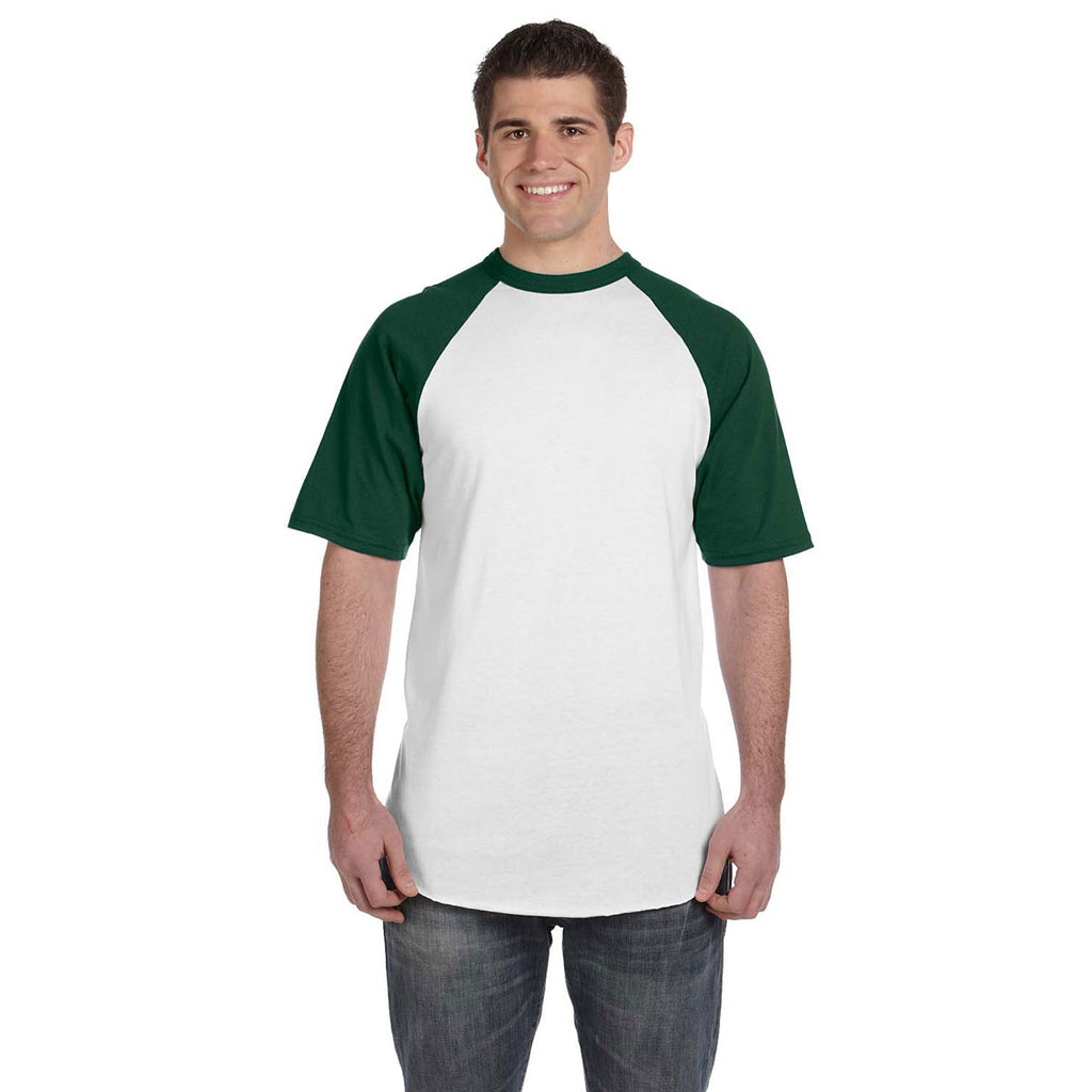 Augusta Sportswear Men's White/Dark Green Short-Sleeve Baseball Jersey