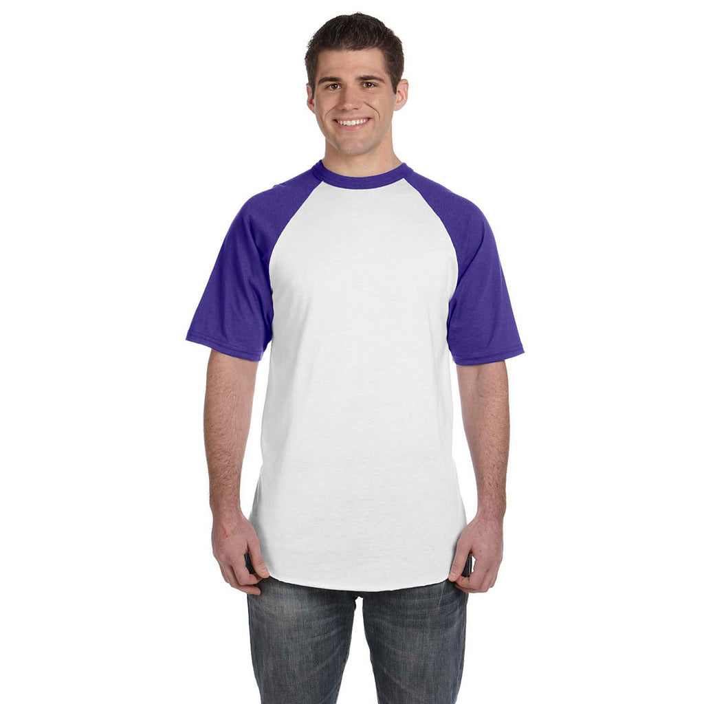 Augusta Sportswear Men's White/Purple Short-Sleeve Baseball Jersey