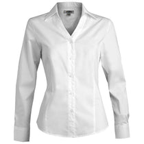 Edwards Women's White Tailored V-Neck Stretch Long Sleeve Shirt
