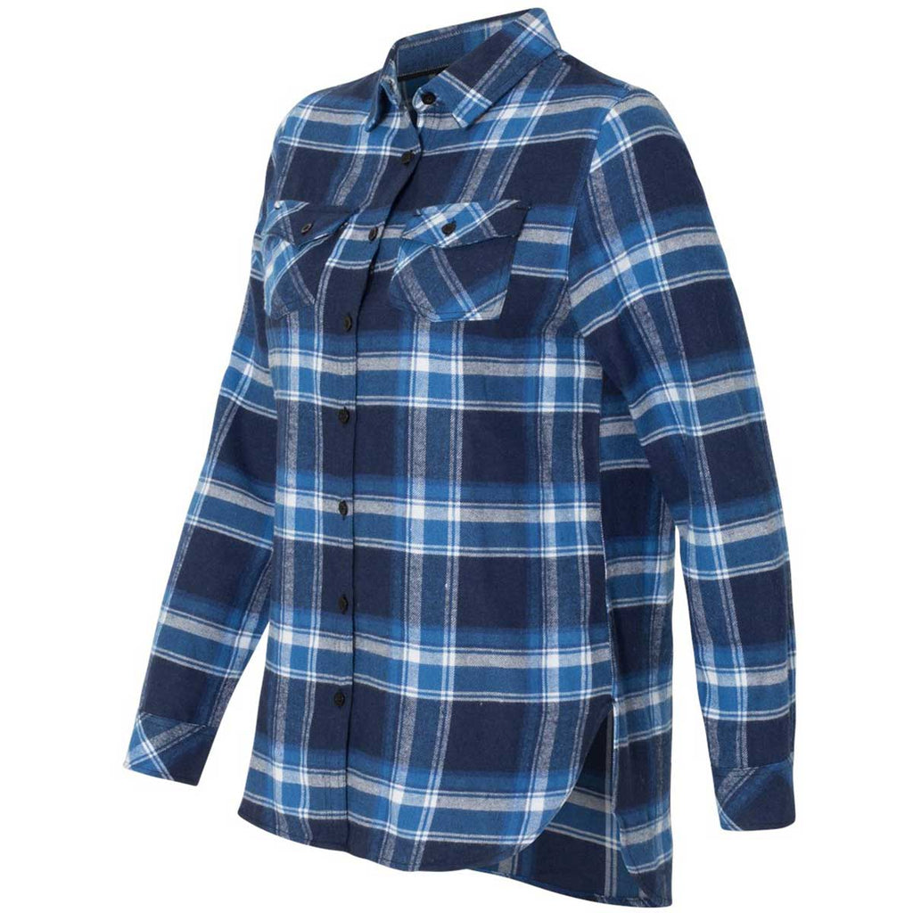 Burnside Women's Blue/White Yarn-Dyed Long Sleeve Flannel Shirt