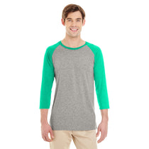 Jerzees Men's Oxford/Mint Heather 4.5 Oz Tri-Blend Baseball Raglan