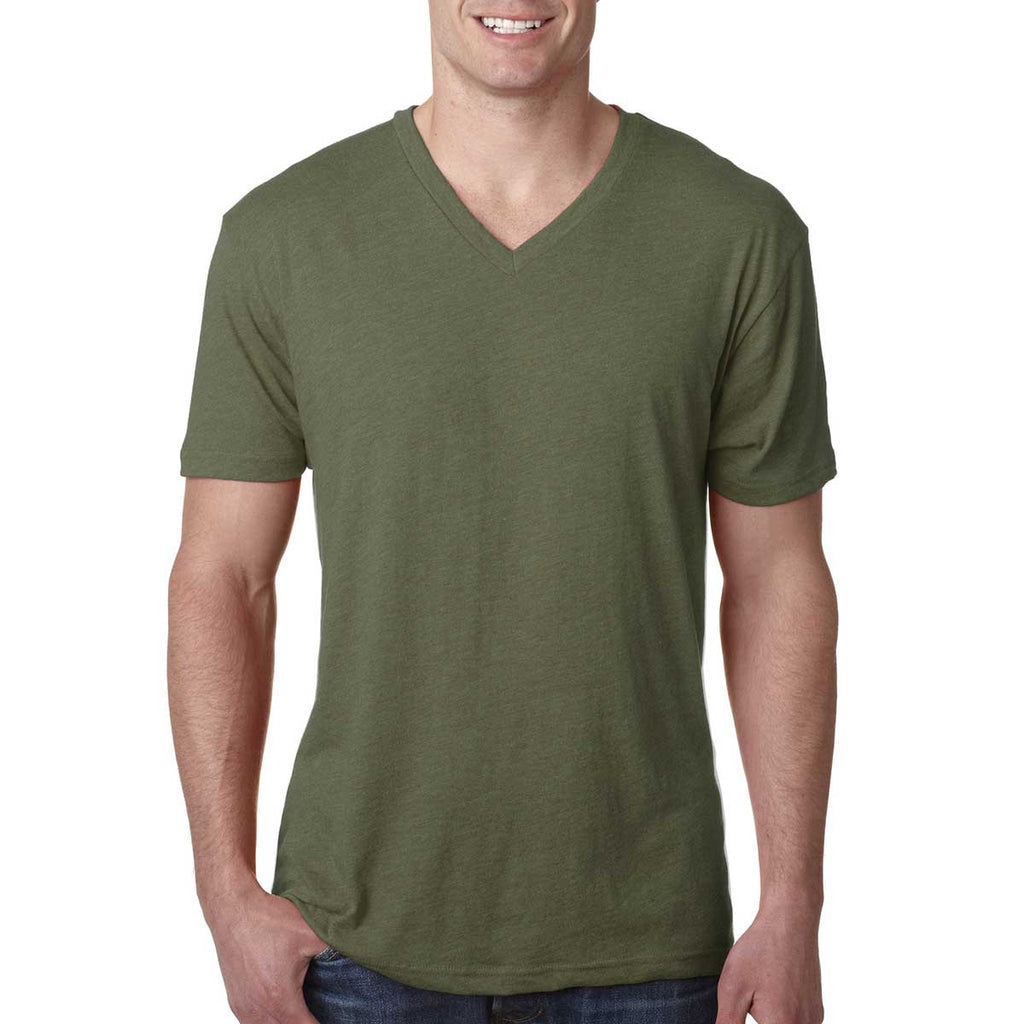 Next Level Men's Military Green Triblend V-Neck Tee