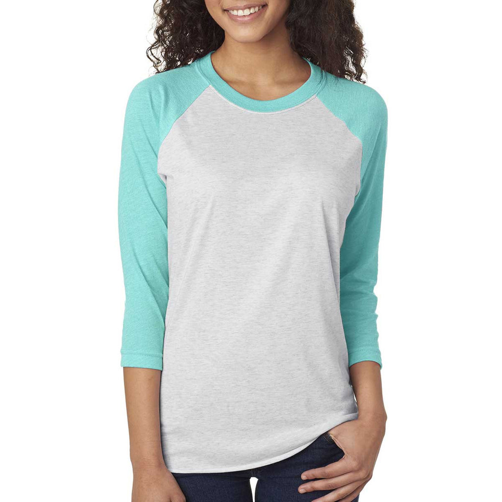 Next Level Unisex Tahiti Blue/Heather White Triblend 3/4-Sleeve Raglan Tee