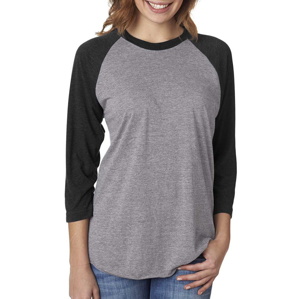 Next Level Unisex Vintage Black/Premium Heather Triblend 3/4-Sleeve Raglan Tee