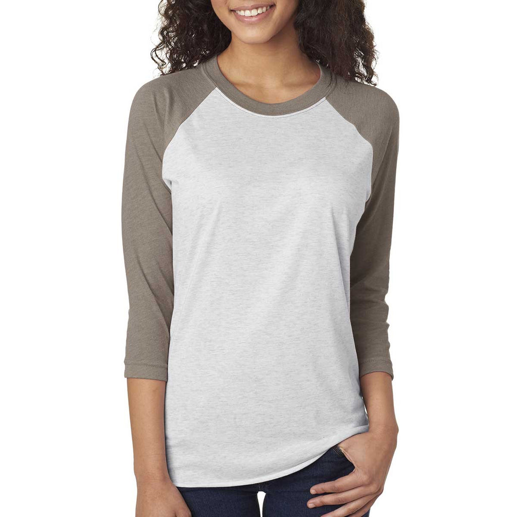 Next Level Unisex Venetian Grey Sleeves/Heather White Triblend 3/4-Sleeve Raglan Tee