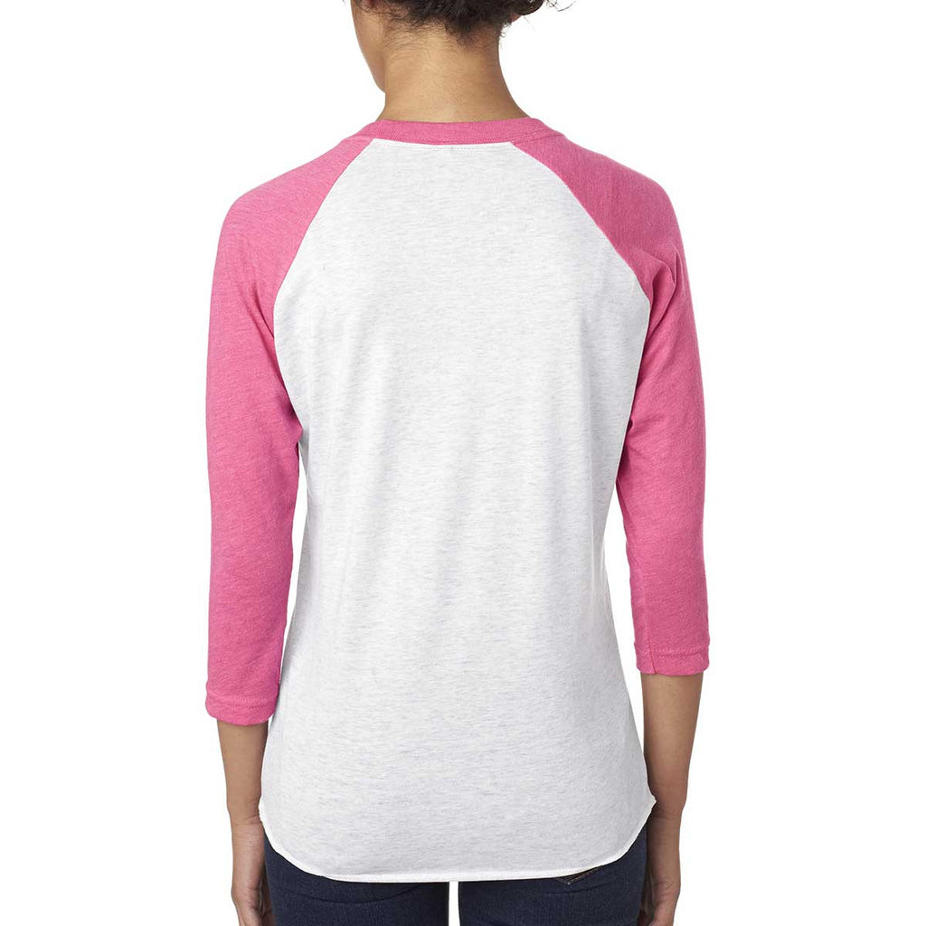 Next Level Unisex Vintage Pink/Heather White Triblend 3/4-Sleeve Raglan Tee