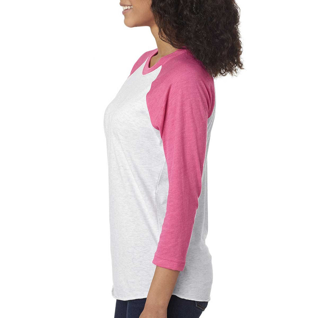 Next Level Unisex Vintage Pink/Heather White Triblend 3/4-Sleeve Raglan Tee