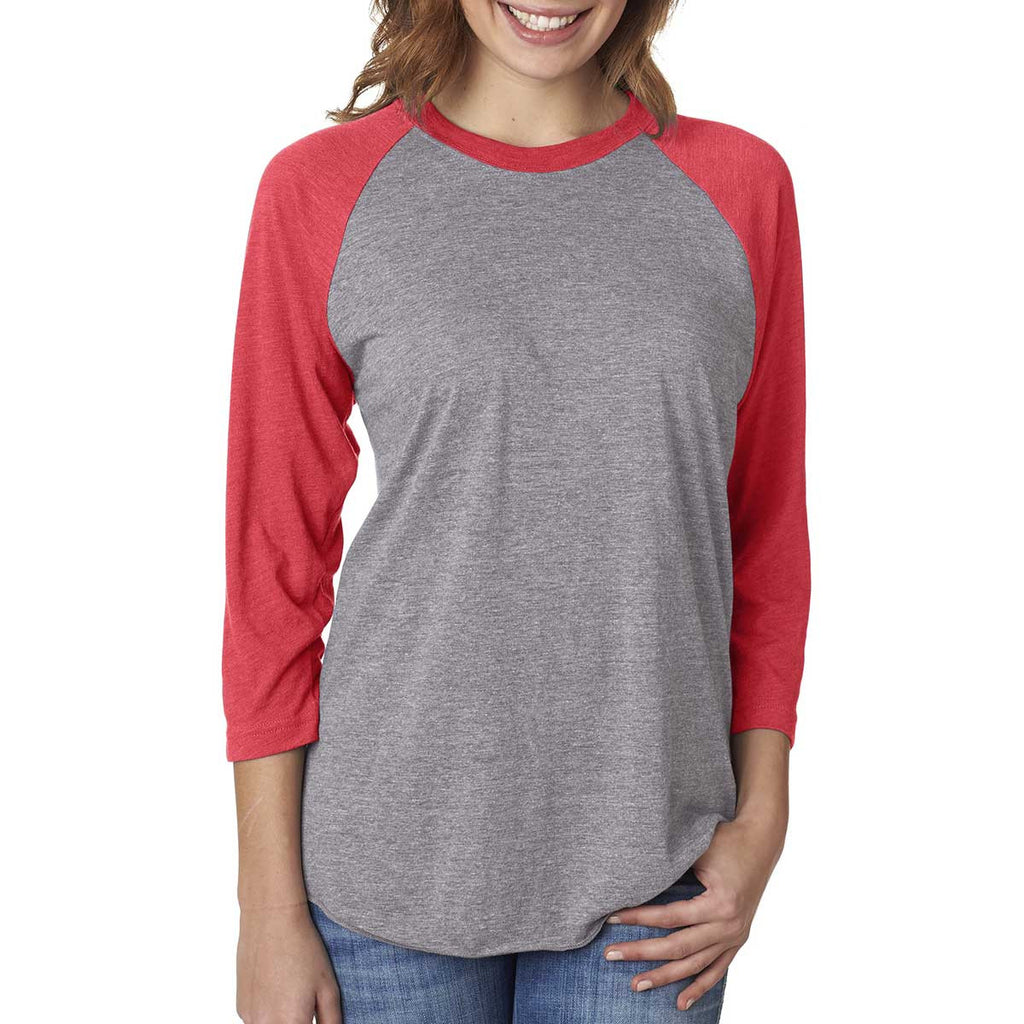 Next Level Unisex Vintage Red/Premium Heather Triblend 3/4-Sleeve Raglan Tee