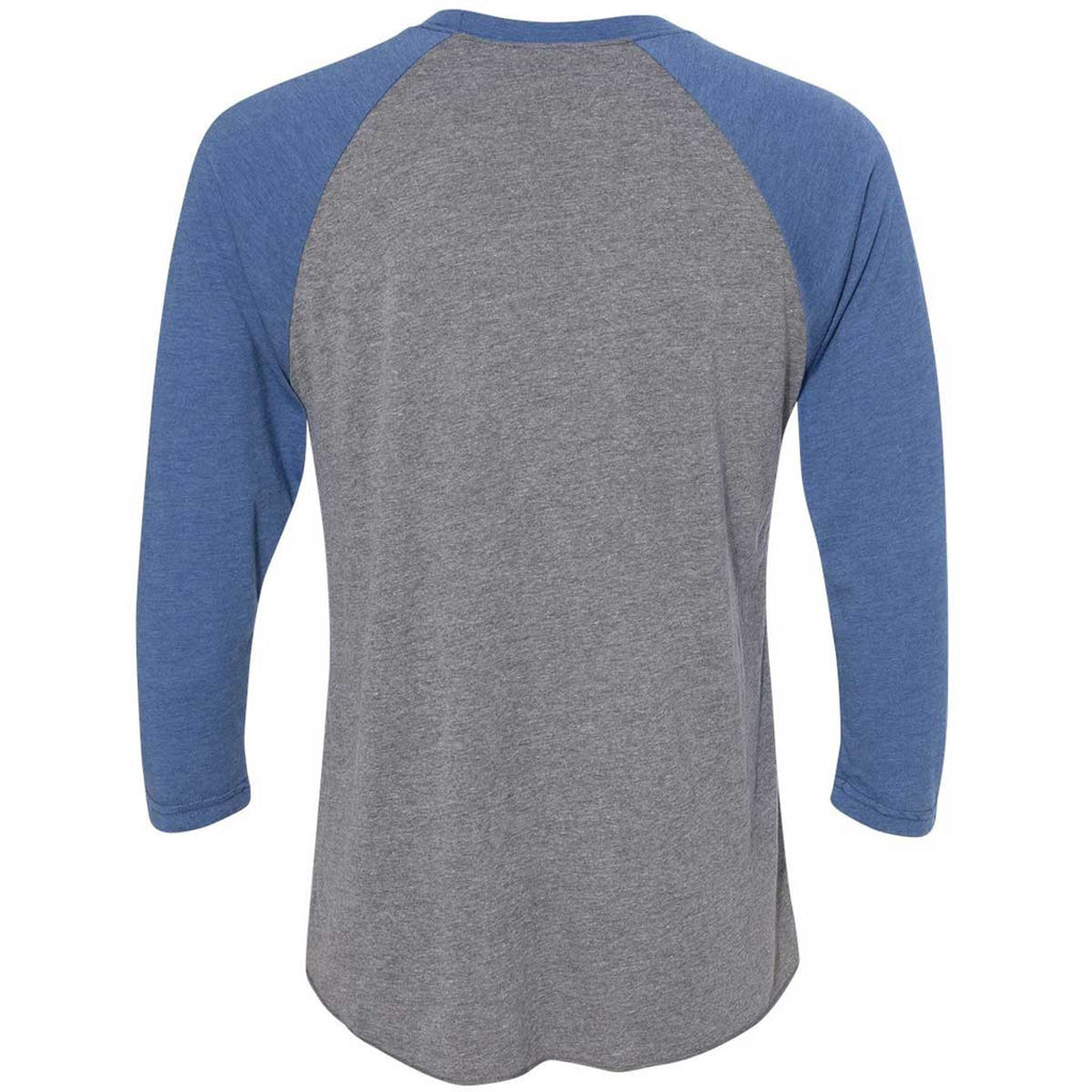 Next Level Unisex Vintage Royal/Premium Heather Triblend 3/4-Sleeve Raglan Tee