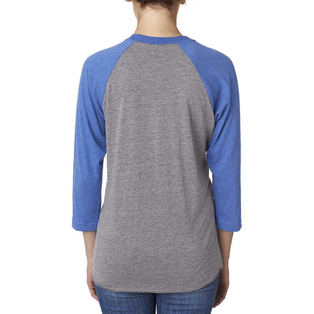 Next Level Unisex Vintage Royal/Premium Heather Triblend 3/4-Sleeve Raglan Tee