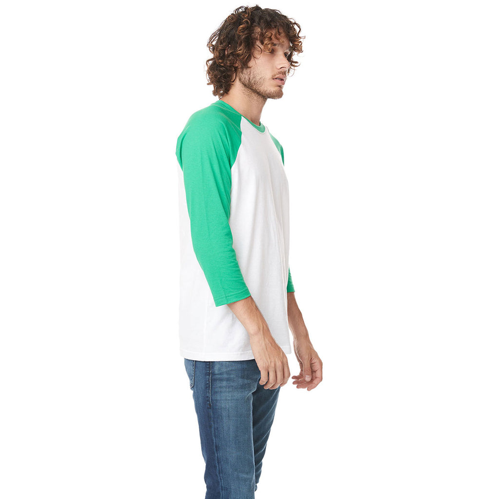 Next Level Unisex Kelly Green/White CVC 3/4 Sleeve Raglan Baseball T-Shirt