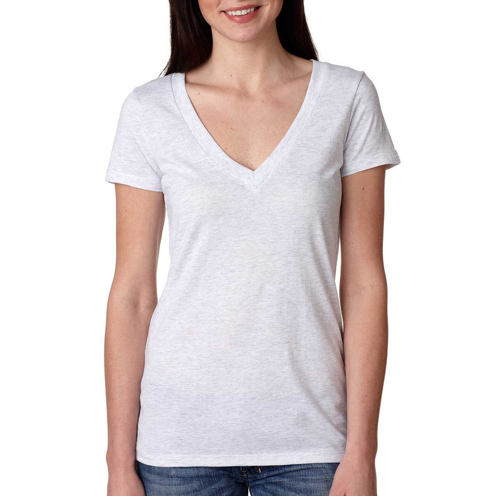 Next Level Women's Heather White Triblend Deep-V Tee