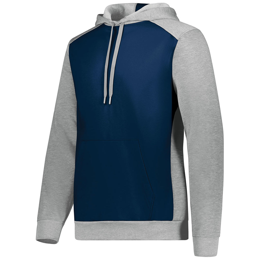 Augusta Sportswear Men's Navy/Grey Heather Three-Season Fleece Pullover Hoodie