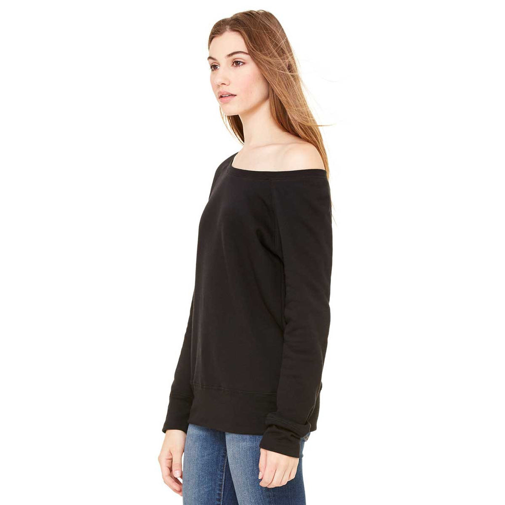 Bella + Canvas Women's Solid Black Triblend Wide Neck Sweatshirt