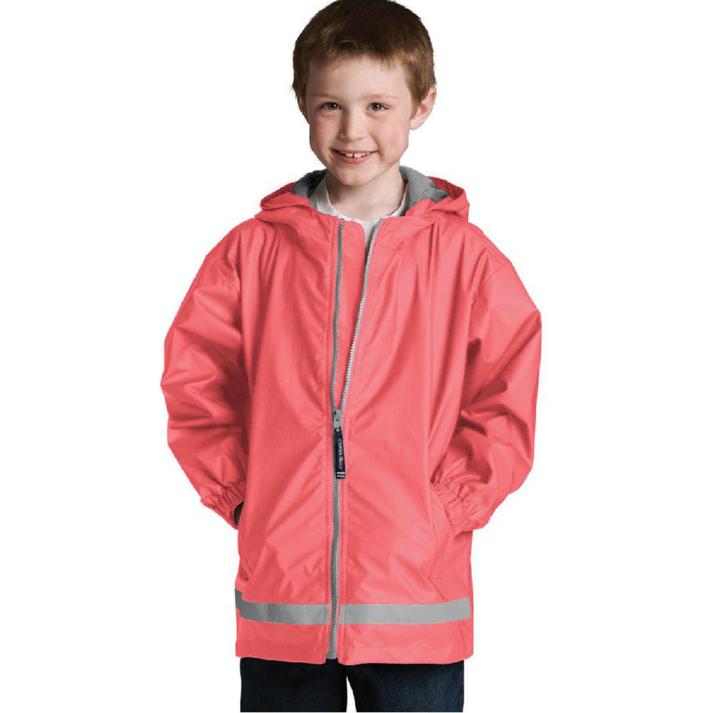 Charles River Youth Coral/Reflective New Englander Rain Jacket