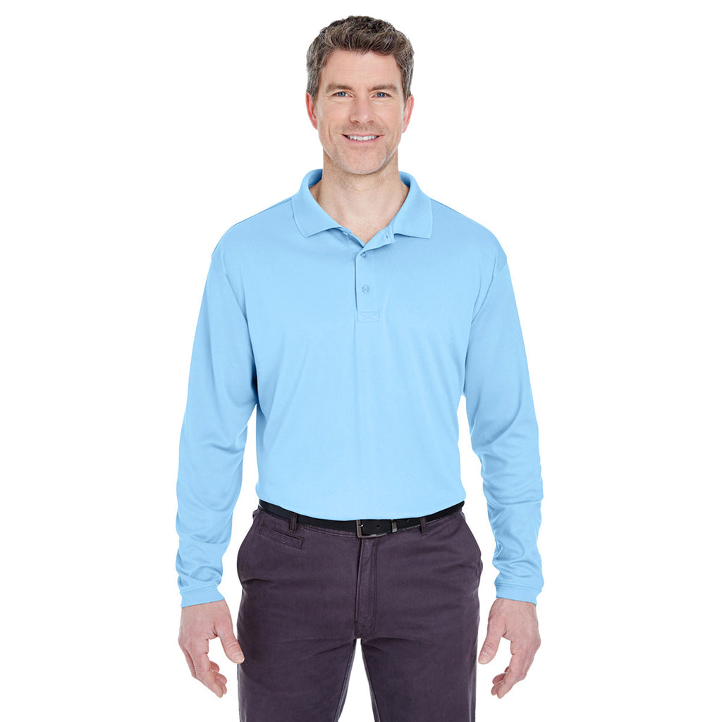 UltraClub Men's Columbia Blue Cool & Dry Sport Long-Sleeve Polo