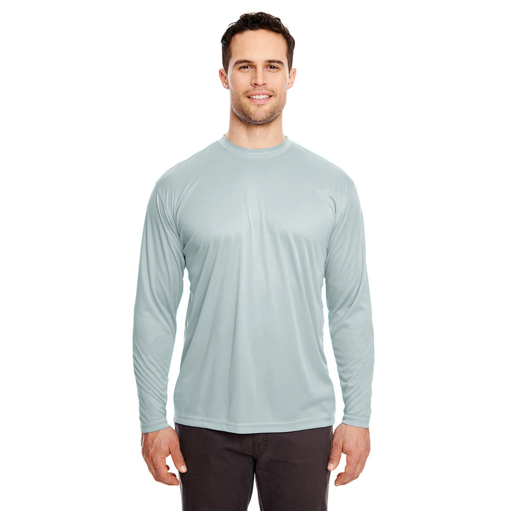 UltraClub Men's Grey Cool & Dry Sport Long-Sleeve Performance Interlock T-Shirt