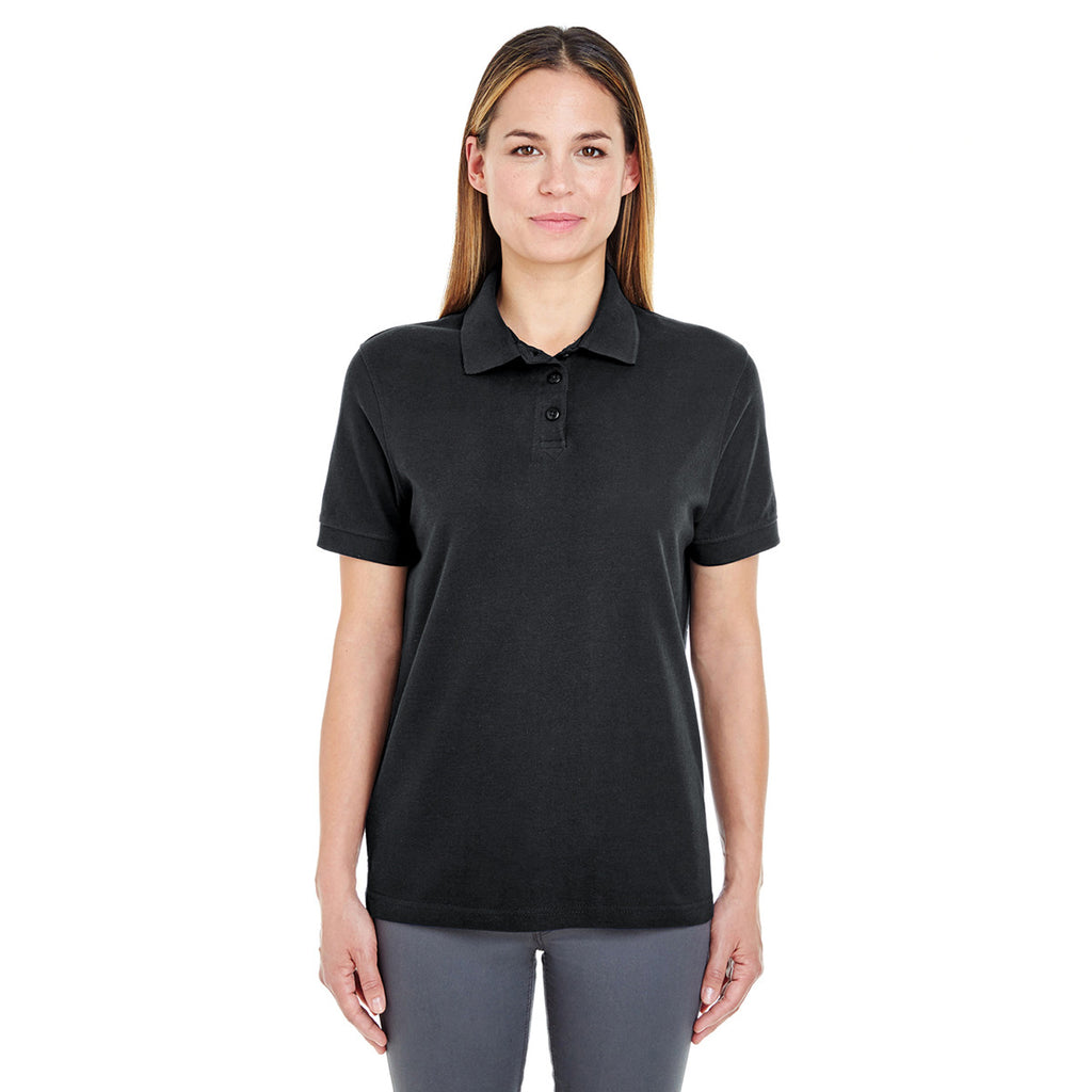 UltraClub Women's Black Whisper Pique Polo