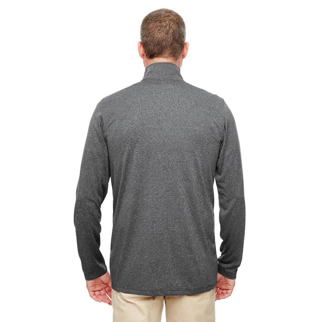 UltraClub Men's Black Heather Cool & Dry Heathered Performance Quarter-Zip