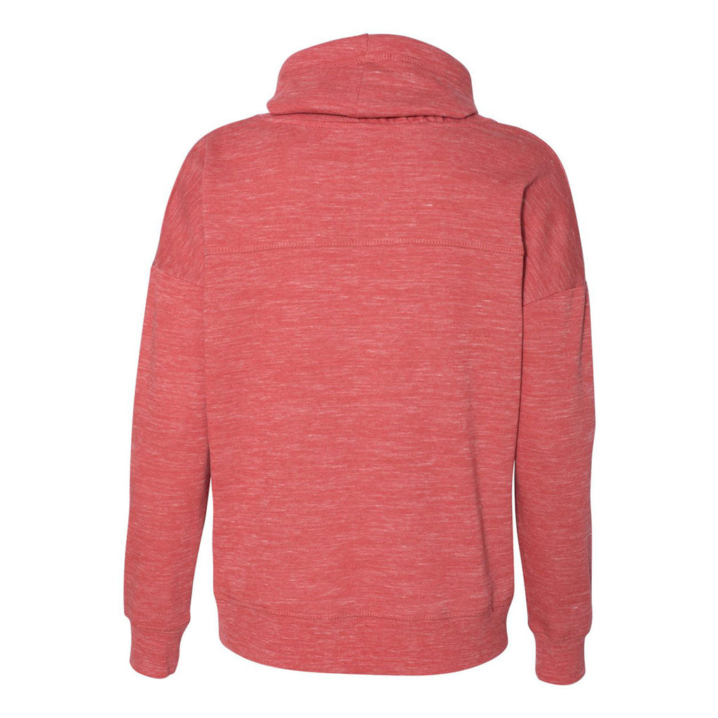 J. America Women's Red Melange Fleece Cowlneck Pullover