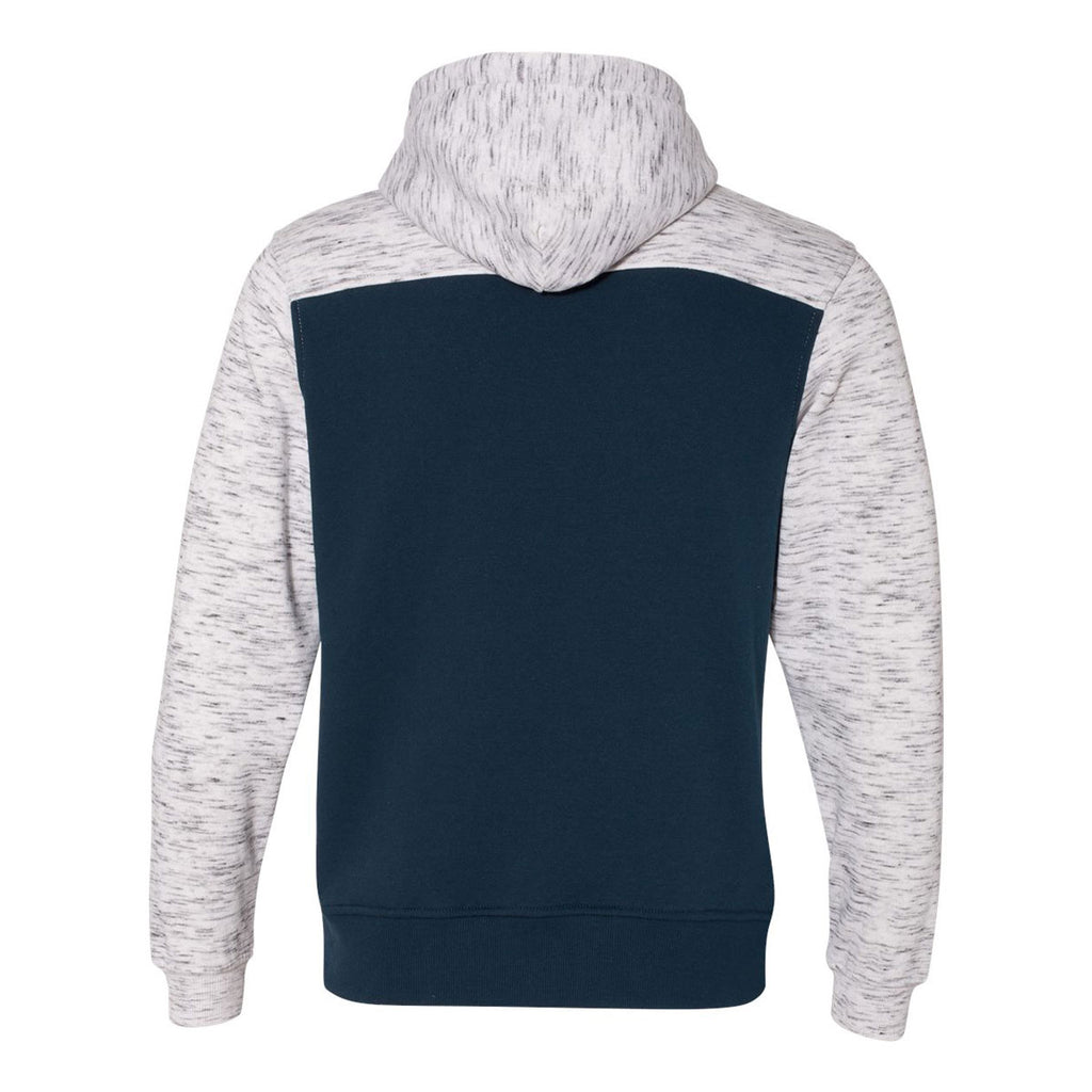 J. America Men's Navy/White Melange Fleece Colorblocked Hooded Pullover