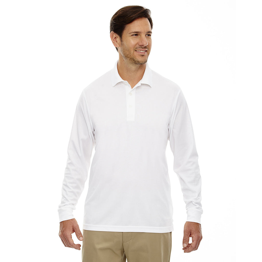 Core 365 Men's White Pinnacle Performance Long-Sleeve Pique Polo