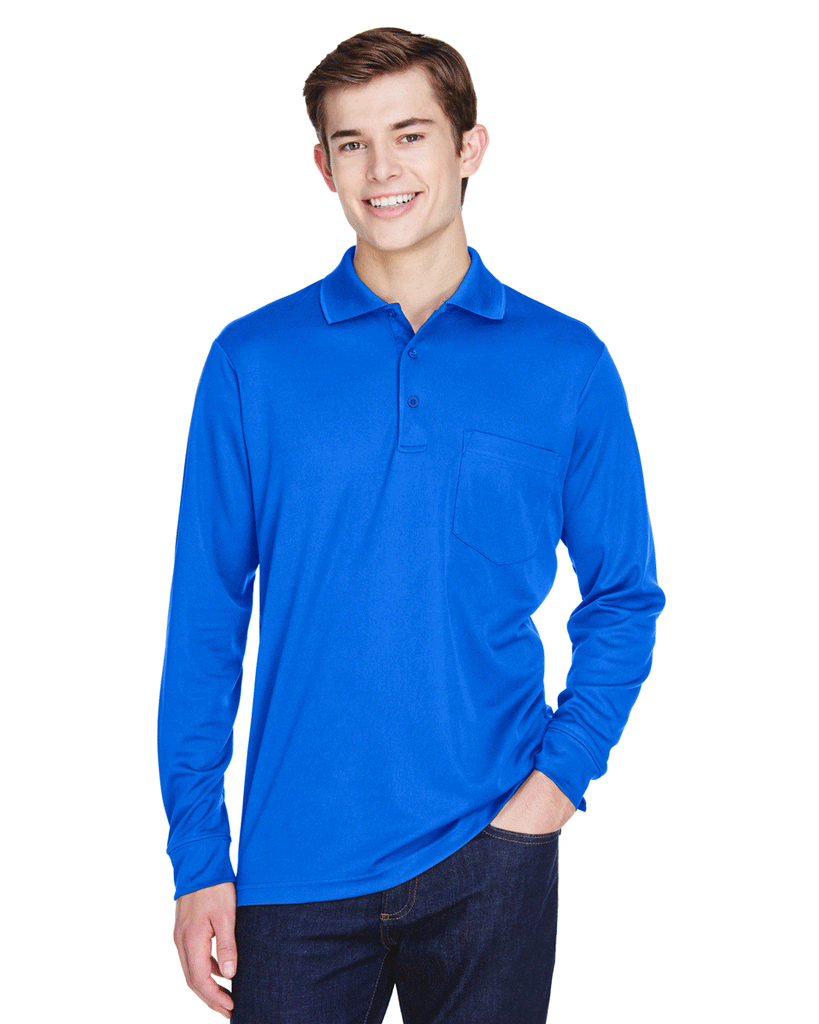 Core 365 Men's True Royal Pinnacle Performance Pique Long-Sleeve Polo with Pocket