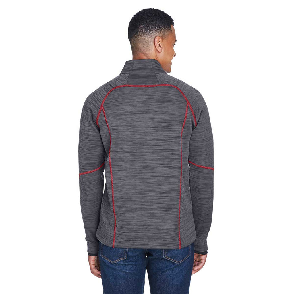 North End Men's Carbon/Olympic Red Flux Melange Bonded Fleece Jacket